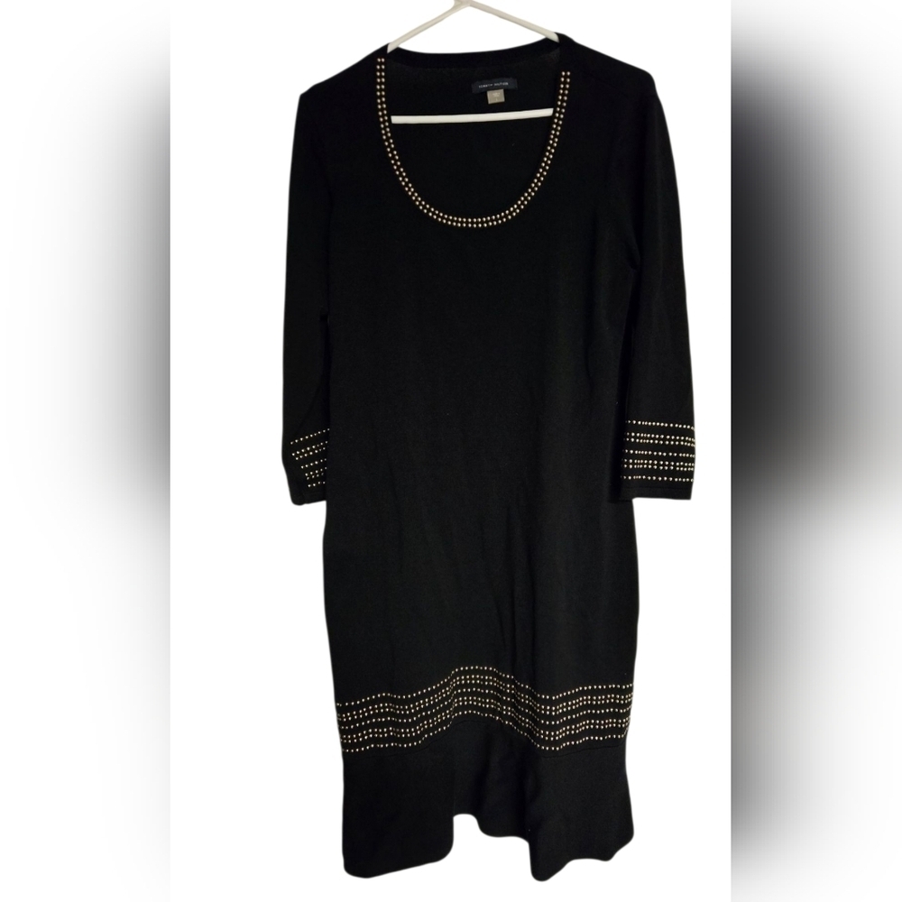 Tommy Hilfiger Elegant Black Mid Dress with Gold Accents Large
